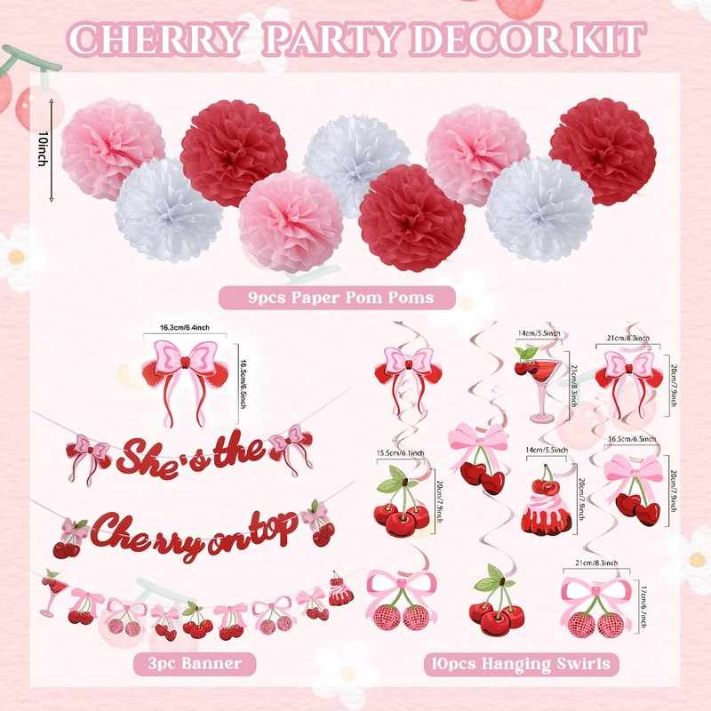 Cherry Birthday Party Decorations,She's The Cherry On Top Banner,9pcs Tissue