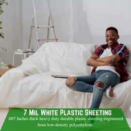 Farm Plastic Supply - White Plastic Sheeting - 7 mil - Thick Plastic Sheeting, Heavy Duty Polyethylene Film, Drop Cloth Vapor Barrier Covering for Crawl Space, White Boat Wrap (17' x 20')