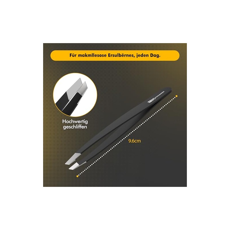 Black Tweezers - Precise Eyebrow & Splinter Removal - Stainless