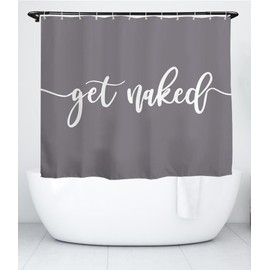 goodbath Grey Shower Curtain Short, Get Naked Waterproof Bathroom Curtains Anti Mould Fabric Bath Curtains, 180cm x 150cm, Gray