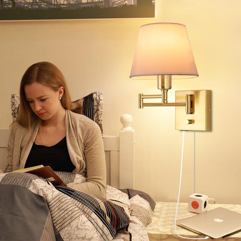 Affsure Bedside Wall Mount Light with Dimmable Switch, Swing Arm