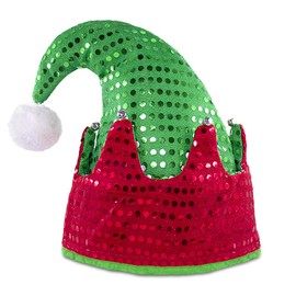 WTTORDE Elf Hat Felt Elf Hat with Jingle Bells Santa Hats Hat Great Holiday Party Costume New Year Gift Ideas and Accessory Red/Green with Sequins