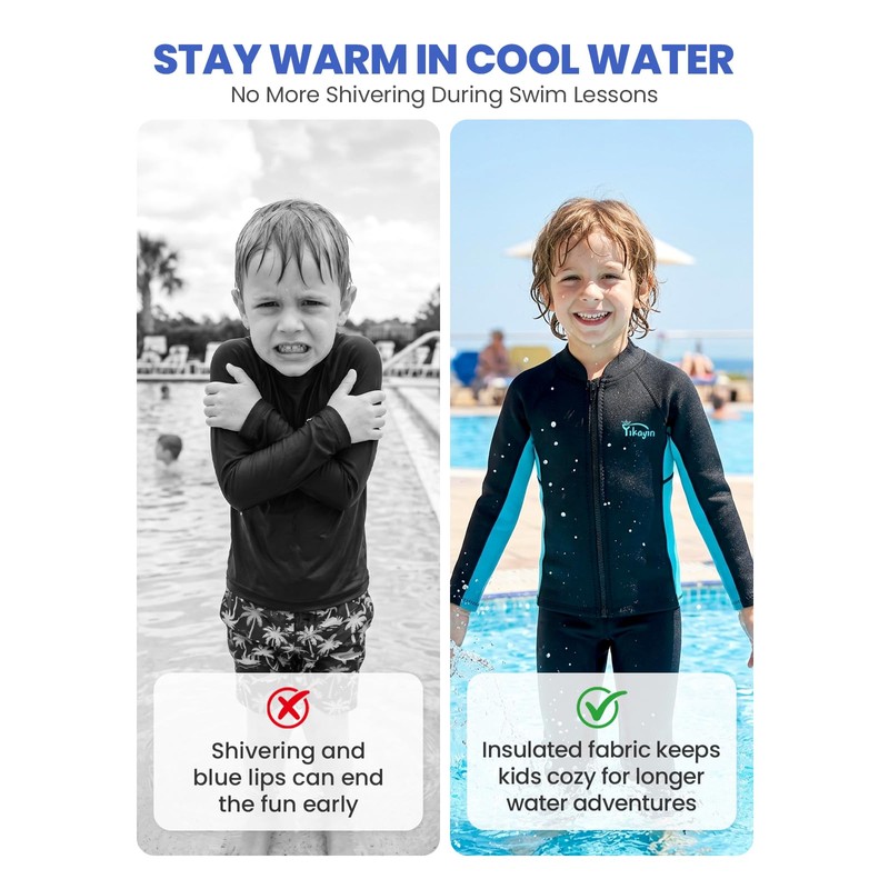 Yikayin Kids Wetsuit Top for Boys Girls, 2mm Neoprene Thermal