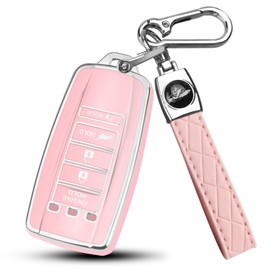 FT FUNTOR 5 buttons Key Fob Cover with Leather Keychain for Acura, Premium TPU Case for ILX MDX RDX RLX TLX (B-Pink)