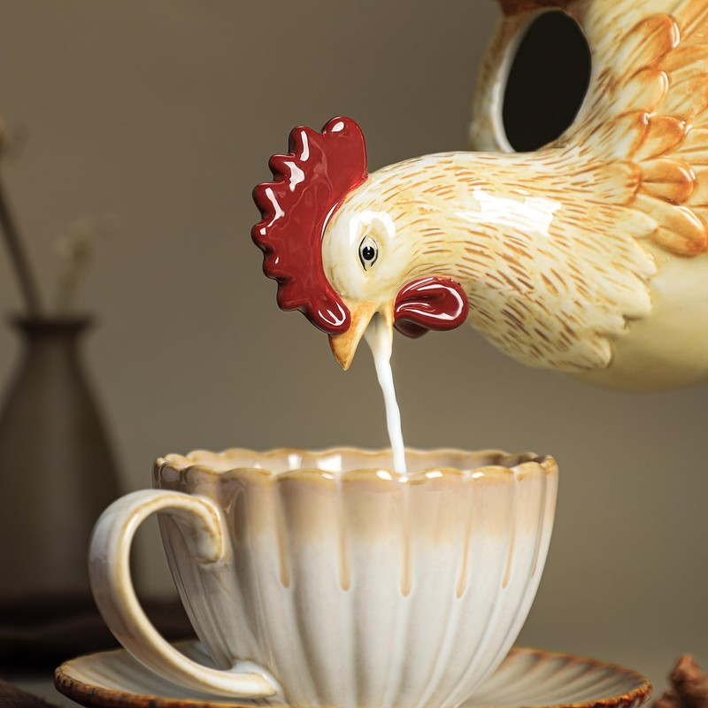 CHOOLD Retro Rooster Ceramic Creamer with Handle,Coffee Milk Creamer Pitcher