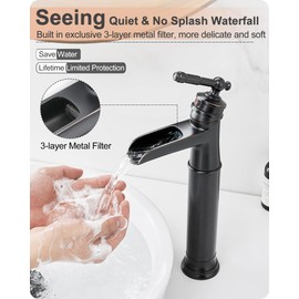 HOIGY Oil Rubbed Bronze Bathroom Faucet, Brass Tall Bathroom Sink Faucet Single Handle Waterfall Bathroom Faucets One Hole, Vessel Sink Faucet for Bathroom with Pop-Up Drain & Water Hose for Farmhouse