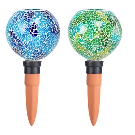 Chonsun Terracotta Watering Spikes Mosaic Plant Watering Globes for Outdoor Plants 2 Pack Automatic Plant Waterer Indoor for Pots Garden Office