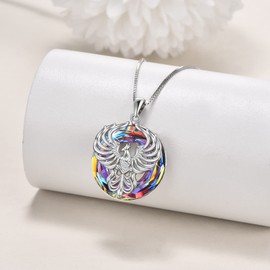 ONEFINITY Phoenix Sterling Silver Crystal Phoenix Fire Bird Pendant Necklace Jewelry Gift for Women, Sterling Silver