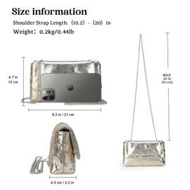 VNFIOEI Small Clutch Bag with Chain, Fashionable Shoulder Bag, Elegant Evening Bag, Mini Handbag, gold