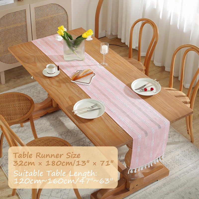 Bigqin Boho Table Runner with Tassels, 183x33cm/72"x13" Table Decoration, Linen