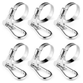 6PCS Flag Pole Clips, Flagpole Mounting Rings,Stainless Steel Flapole Mounting Fastener Rings with Carabiner Clamp,Adjustable Diameter for Outdoor Flag Pole Replacement