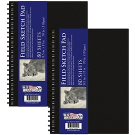 U.S. Art Supply 8.5" x 11" Premium Hardbound Sketch Book, 70 Pound (110gsm), Book of 80-Sheets (Pack of 2 Sketchbooks)