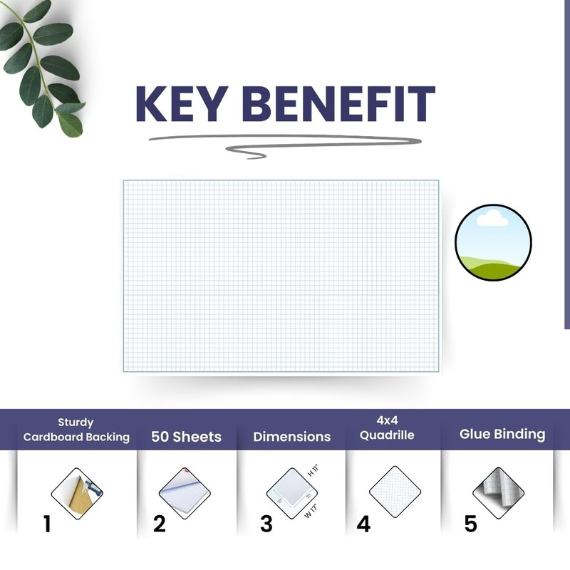 Large Graph Paper Pad – 11x17 Grid Paper, 50 Sheets,