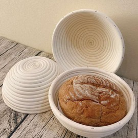 Bread Proofing Baskets, Set of 2, 9" Round Proofing Bowls, Handmade Rattan Baskets and Inserts for Baking Fermentation Making
