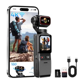 4K Vlogging Camera with WiFi, 180° Rotating Lens, 6-Axis Stabilization, Touchscreen, 32GB Card, Portable Handheld POV Camera, Personal Pocket Body Cam for Travel, Vlog, Selfies, Sports & Daily