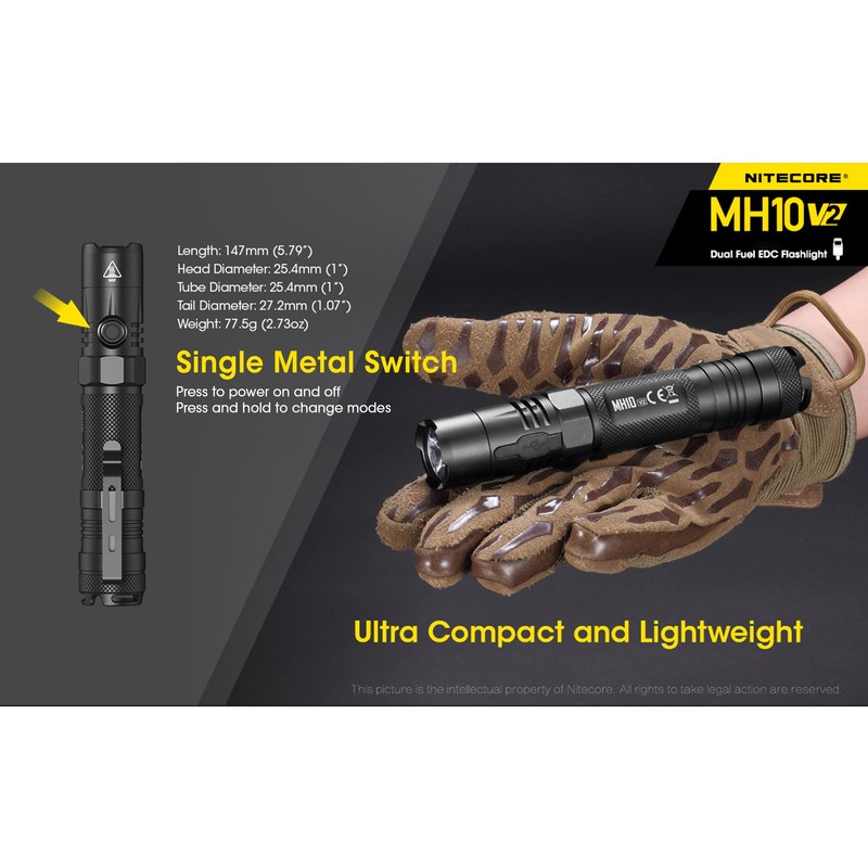 Nitecore MH10 v2 Rechargeable Flashlight, 1200 Lumen LED USB-C Fast