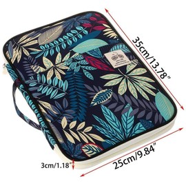 JAKAGO A4 Conference Folder Portfolio Writing Case with Handles Document Bag with Zip, Waterproof Multifunctional Folder for Travel Meeting Office (Dark Blue Leaf)