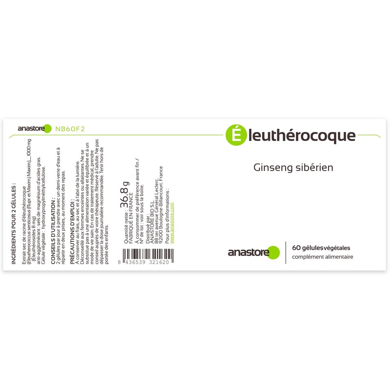 Eleutherococcus (Siberian Ginseng), 500 mg/60 Capsules, Titrated to 0.8% in