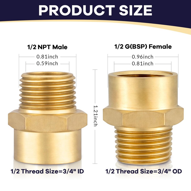 G 1/2 (BSP) Female Thread to US 1/2 NPT Male