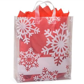 NW Snowflake Flurry Plastic Gift Bags - Queen Size - 16 x 6 x 18in. - 75 Pack