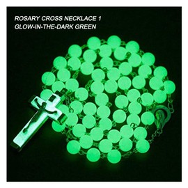 Rosary Beads Catholic,Green Rosaire Glow In the Dark Cross Necklace For Men Women,First Communion Gifts Amulet