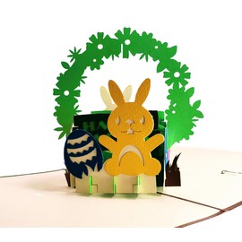 iGifts And Cards Easter Bunny and Egg Fest 3D Pop Up Card - 6x6 Festive Spring Greeting with Envelope, Bunny Arch Design, Easter Egg Basket, and Blossoms for Fun Holiday Celebrations