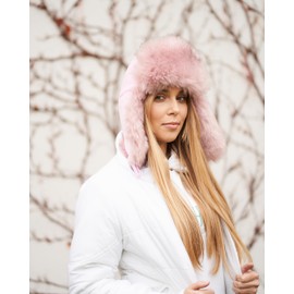 Futrzane Corduroy Trapper Hat - Womens Winter Hats with Ear Flaps - Russian Hat (M, Pink - Pink Siberian)