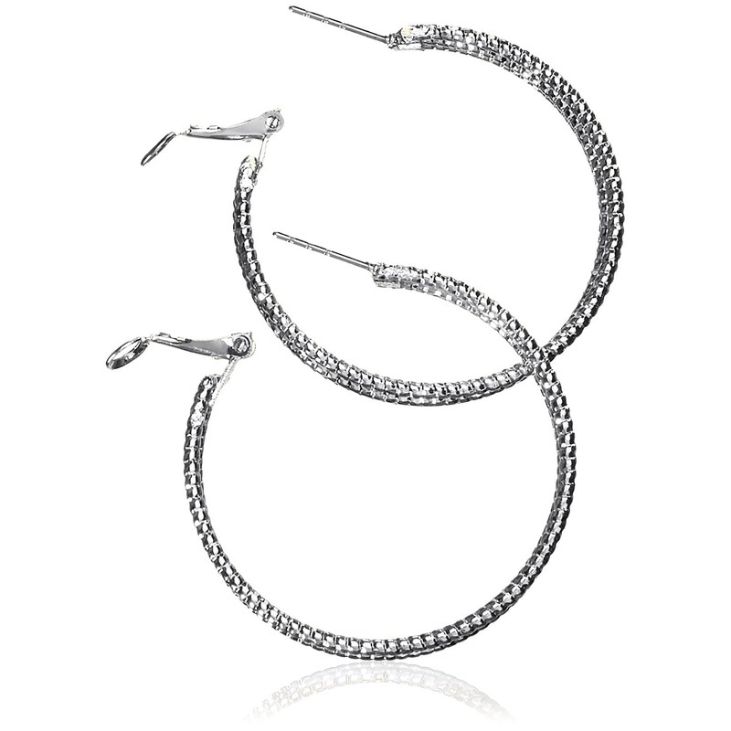 GUESS Silvertone Multi Textured Wire Hoop Earrings