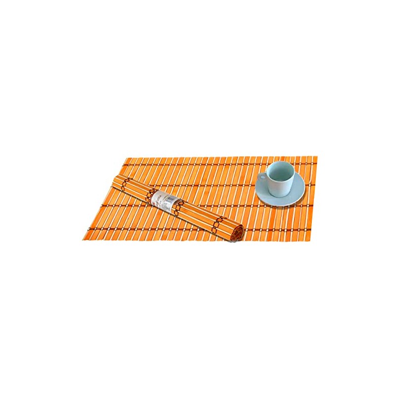 Set of 2 Bamboo Placemats 30 x 40 cm Orange/Beige