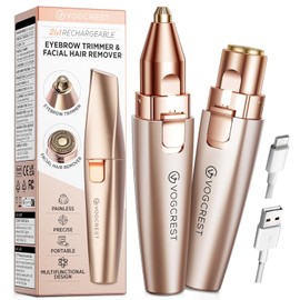 VG VOGCREST Recortador de Cejas y Facial: 2 en 1 Recargable para Depilación Facial y Cejas - Afeitadora Corporal con Luz LED Integrada (Oro Rosa)