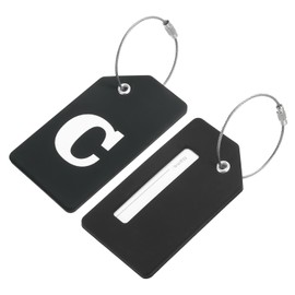 MECCANIXITY Silicone Luggage Tags 3.6"x2" Identifier ID Card Holder Labels for Travel Suitcase Bag Initial Letter C, Black, Pack of 2