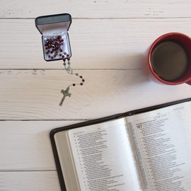 Christian Brands Prague Fire-Polished Ruby Colored Glass Beads Rosary with Sacred Heart Centerpiece, Beaded Prayer Necklaces for Men and Women, Religious Catholic Jewelry, 20 Inches, Red