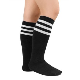 Century Star Toddler Kids Soccer Socks Youth Soccer Socks Boys Girls Cotton Socks Long Socks for Girls 1 Pair Black White 3-6 Years