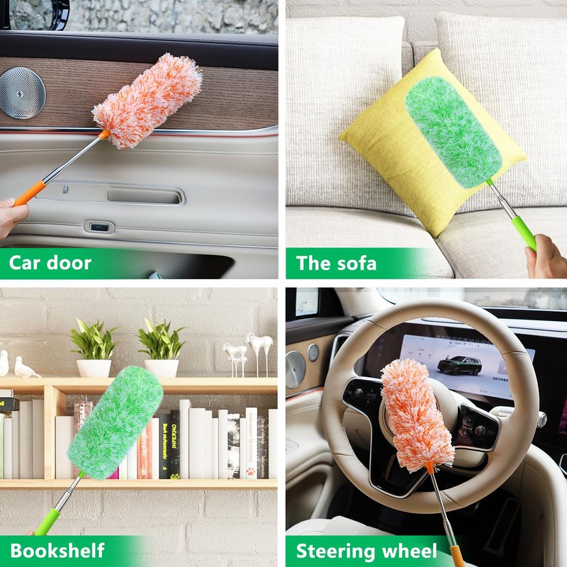 2 Pack Extendable Microfiber Feather Duster, Electrostatic Microfiber Head, Up
