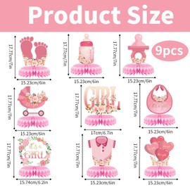 9 Pcs Baby Shower Honeycomb Centerpieces,Pink Table Decoration for Baby Girls,3D Honeycomb Centerpieces Table Toppers,It's a Girl Gender Reveal Decorations for Baby Shower Party Supplies
