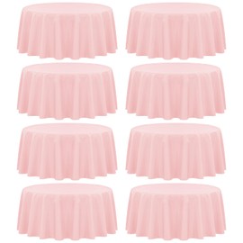 Fani 8 Pack 90 Inch Pink Round Tablecloth, Wrinkle & Stain Resistant, Perfect for 5ft to 6ft Tables, Multi-purpose