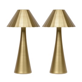 HIGHTRY 2 Pack Cordless Table Lamps, Gold Portable LED Desk Lamp, 3000mAh Battery Operated Rechargeable Table Lights, Wireless Lamp with 2700K Stepless Dimming Up for Restaurant, Bars, Coffee Shop