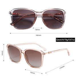 AmazingRose Square Polarised Oversized Sunglasses for Men and Women, UV Protection, transparent/brown