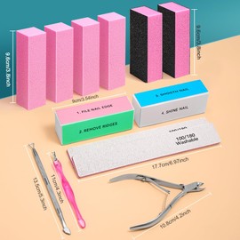 TsMADDTs TsMADDTs Nail Files and Buffers, 13PCS Nail Kit with 3-Way Sanding Block, 4-Way Buffing Block, 100/180 Files, Cuticle Nippers & Cuticle Pusher