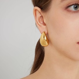 DoreenBox Chunky Gold Hoop Earrings for Women, 18K Gold Plated Hollow Waterdrop Earrings Hypoallergenic Drop Earrings Fashion Statement Jewelry for Women