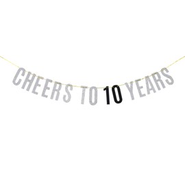 WeBenison Cheers to 10 Years Banner Happy 10th Birthday 10th Anniversary Banner Celebration Party Decoration Supplies Silver Glitter