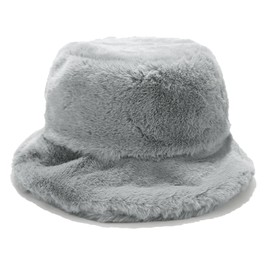 Umeepar Winter Faux Fur Fuzzy Bucket Hat Fluffy Furry Warm Hat for Women (UK, Alpha, One Size, Grey)