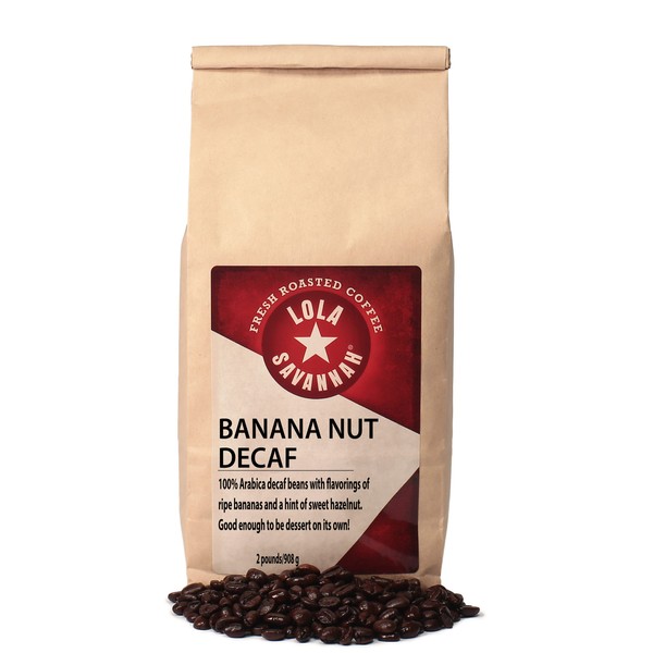 Lola Savannah Banana Nut Whole Bean Coffee - Arabica Beans Blended with Sweet Warm Notes of a Ripe Bananas and a Dash of Hazelnut Flavor, Decaf, 2lb Bag