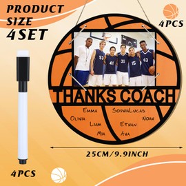 4 Pcs Basketball Picture Frame with Signature Pen 4 x 6 Inches Basketball Thanks Photo Frame for Coach Wooden Sports Gift from Team Coaches Appreciation Plaque Gifts