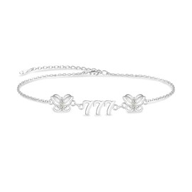 777 Angel Number Anklet Bracelet - 925 Sterling Silver Butterfly Anklet for Women Bracelets Dainty Numerology Gifts Angel Charms for Bracelets Adjustable Numerology Jewelry Gifts for Daughter