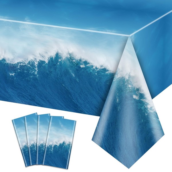 PTECDROTS 4Pcs Ocean Waves Tablecloths Rectangular Water Table Covers Ocean