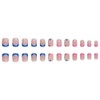 24 Pcs Pink Blue French Press on Nails Short Square,ZIFANHU