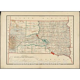 Historical Map, 1892 State of South Dakota, Vintage Wall Art : 24in x 18in