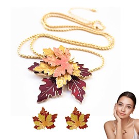 Maple Leaf Pendant Necklace & Earrings Set - Perfect Fall-Themed Gift for Women - Gold and Red Leaf Design - Elegant Jewelry Set - Canadian Souvenirs - Ideal for Thanksgiving, Anniversary, a