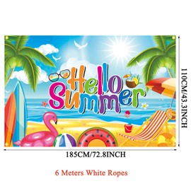 YEIRFYY Backdrop Banner for Hello Summer 73 x 43 Inch Large Hawaiian Pool Beach Party Background Banner for Summer Tropical Party Decorations for Summer Holiday Indoor Outdoor Photo Booth Props